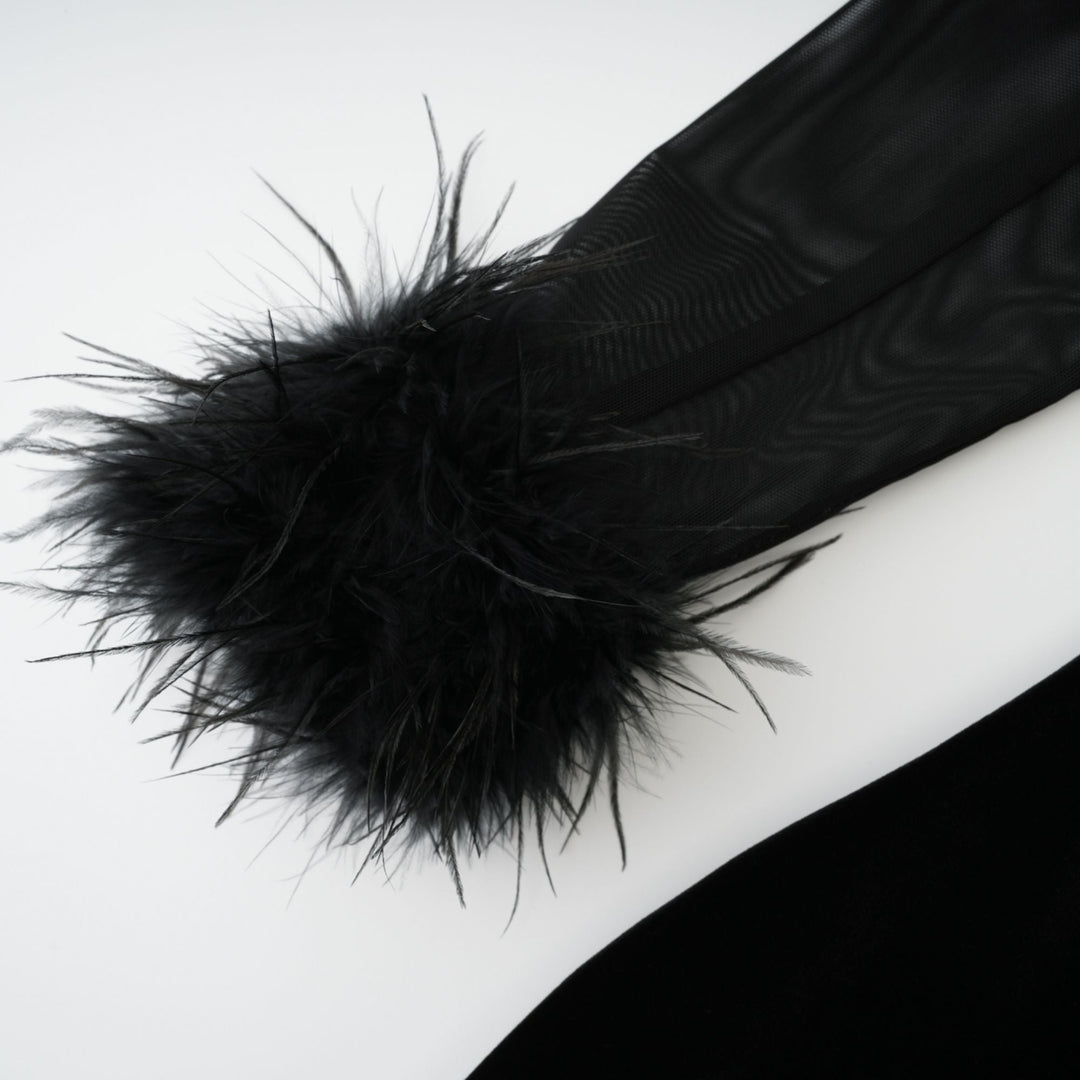 Levoire | Avec Des Plumes Velours Midi Robe