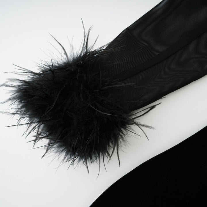 Levoire | Avec Des Plumes Velours Midi Robe