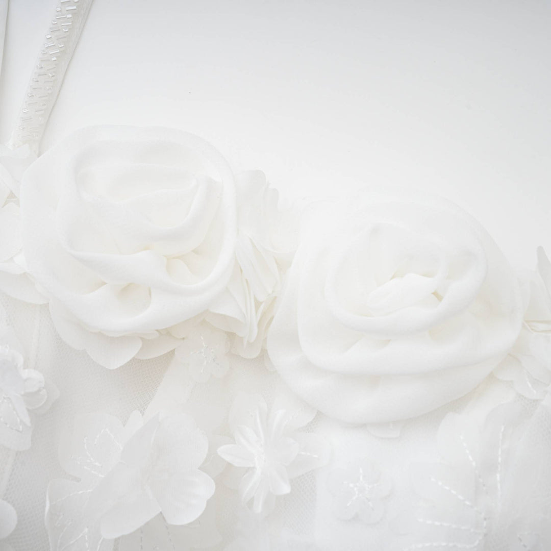 Levoire | Robe Mini Faux Fleurs Blanche