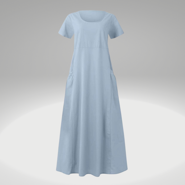 Levoire | Une Robe De Sac Ample, Uni, En Coton Et Lin Bleu ciel