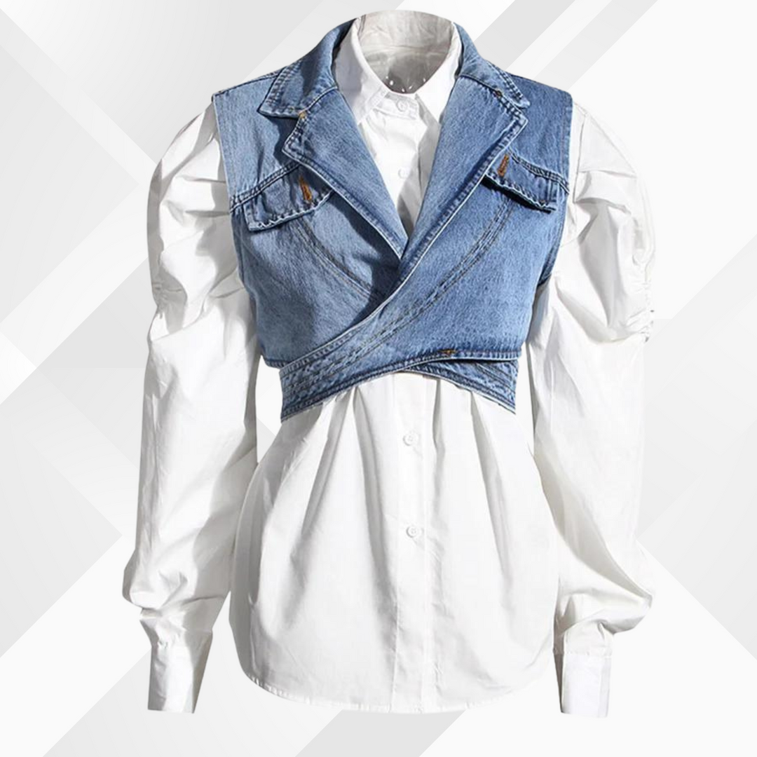 Levoire | Gilet En Denim Et Blouse À Manches Bouffantes