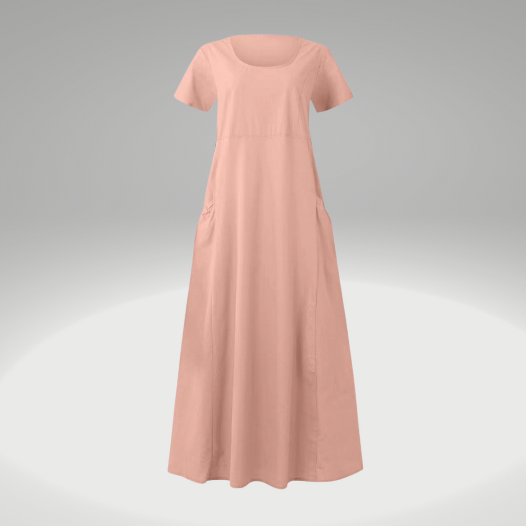 Levoire | Une Robe De Sac Ample, Uni, En Coton Et Lin Rosa