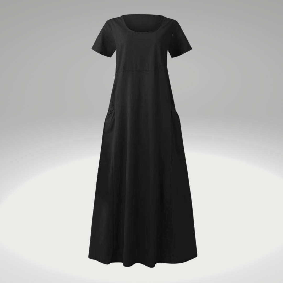 Levoire | Une Robe De Sac Ample, Uni, En Coton Et Lin Noir