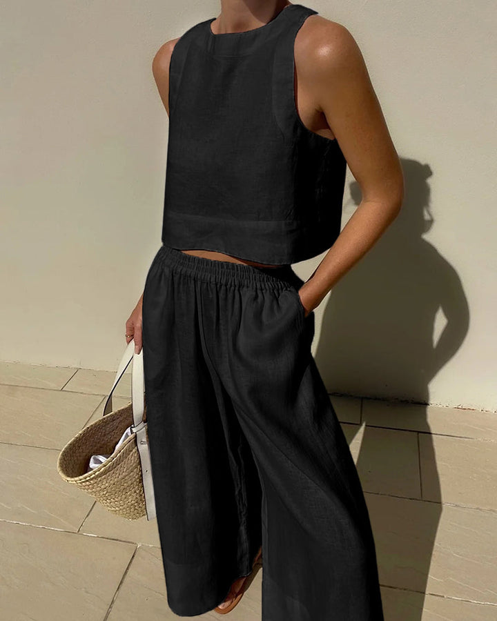 Levoire | Ensemble De Crop Top Et Pantalon Deux Pièces Noir