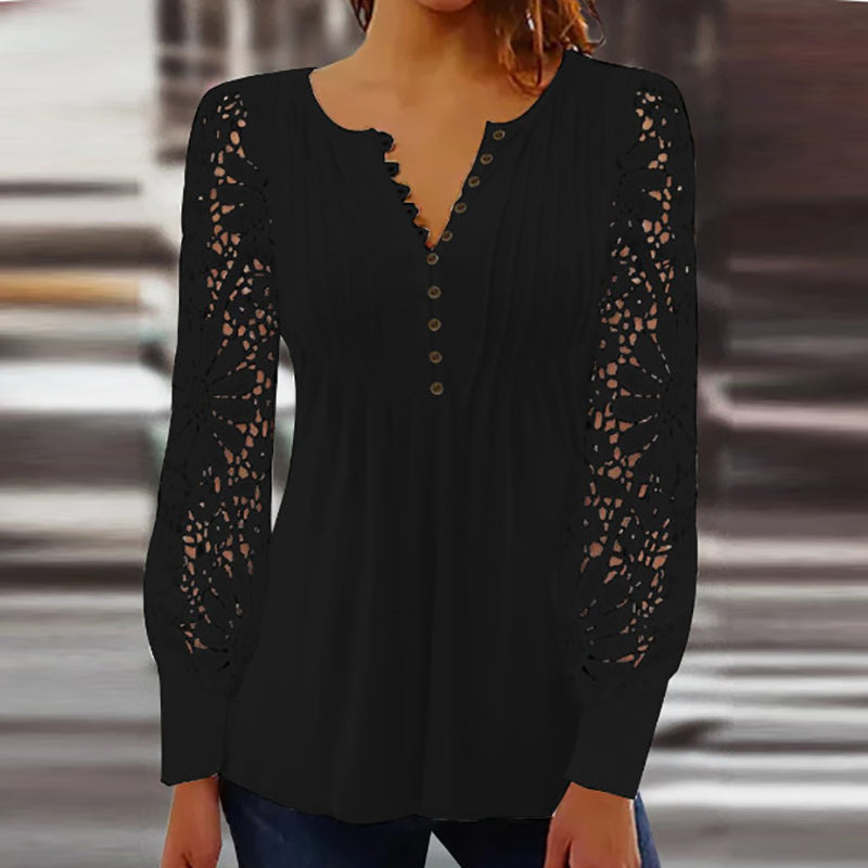 Levoire | Blouse Élégante En Soie À Manches Longues Avec V-Cou Noir