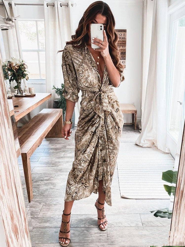 Levoire | Robe Longue Élégante Et Moderne Pour Femmes Khaki S