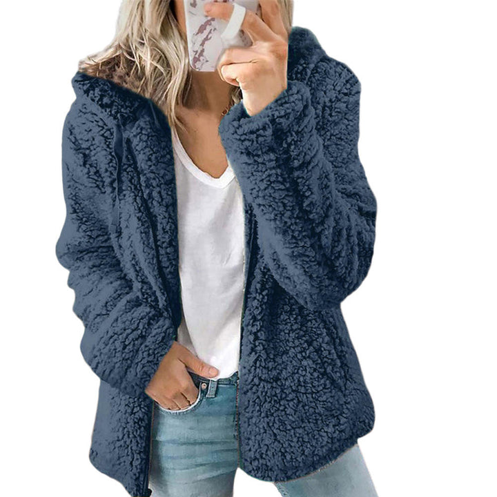 Levoire Mode Femme | Manteau en fourrure élégant en peluche ours : Manteau en polaire doux avec poches et fermeture éclair Bleu