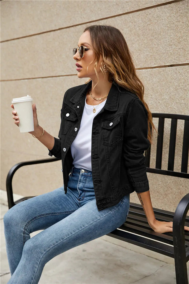 Levoire | Veste en denim à manches longues inversée avec col et poches