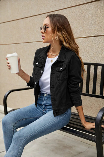Levoire | Veste en denim à manches longues inversée avec col et poches