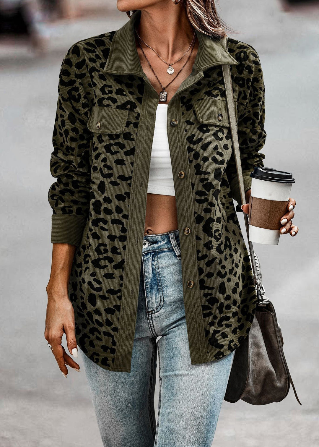 Levoire | Manteau Confortable Grande Taille Avec Imprimé Léopard Vert