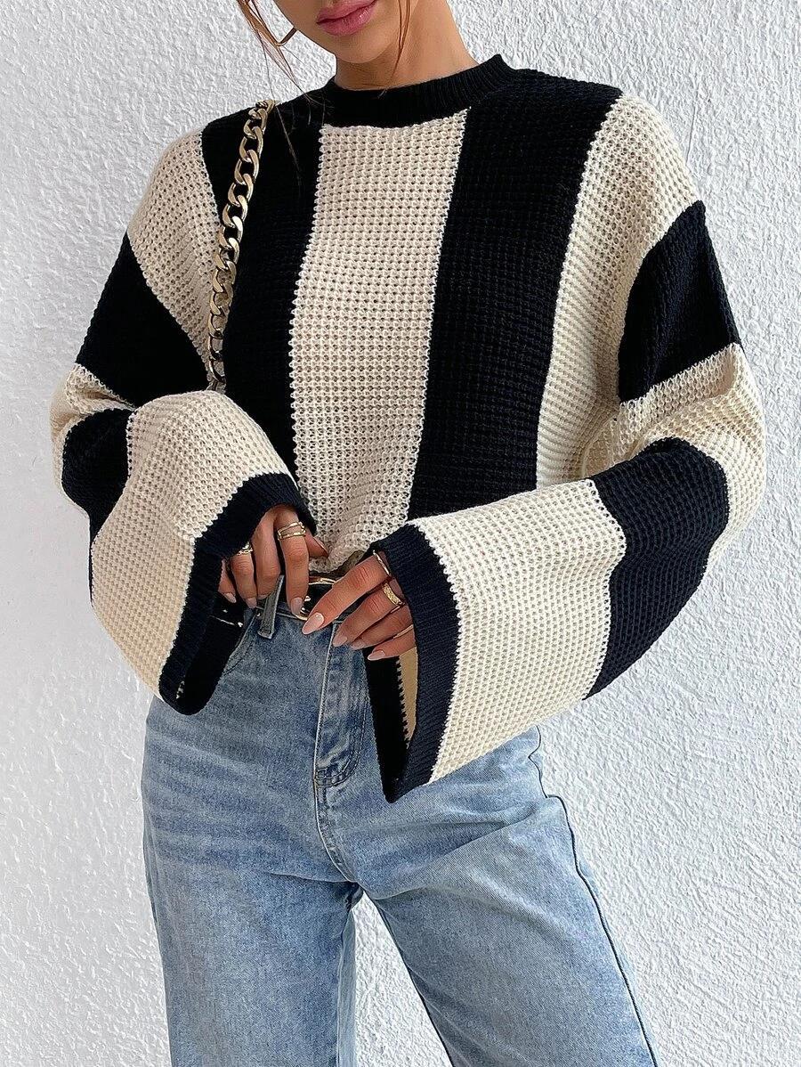 Levoire | Pull À Col Rond Loose Rayé Avec Manches Longues