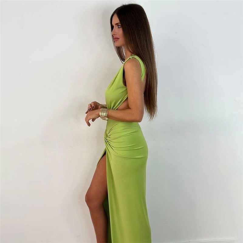 Levoire | Robe Maxi À Poches Ruchées En V Avec Fente Haute