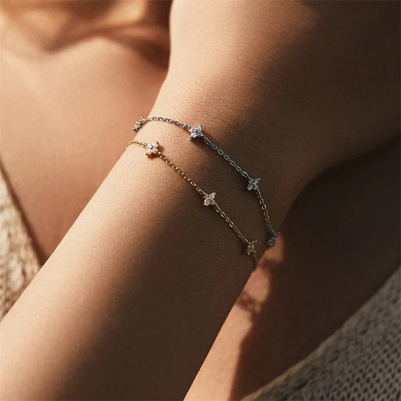 Levoire | Bracelet En Acier Inoxydable Avec Fleur En Cristal