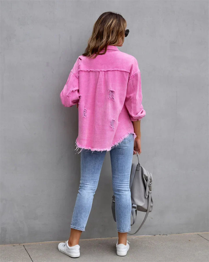 Levoire | Veste En Jean Avec Bords Bruts, Printemps, Rose, Orange, Violet