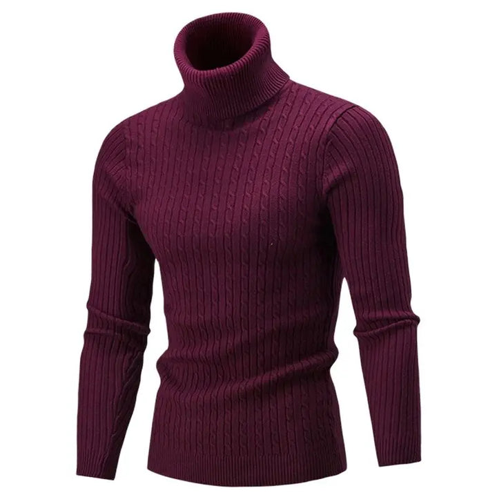 Levoire | Pull Col Roulé Homme Slim Fit En Tricot Bordeaux