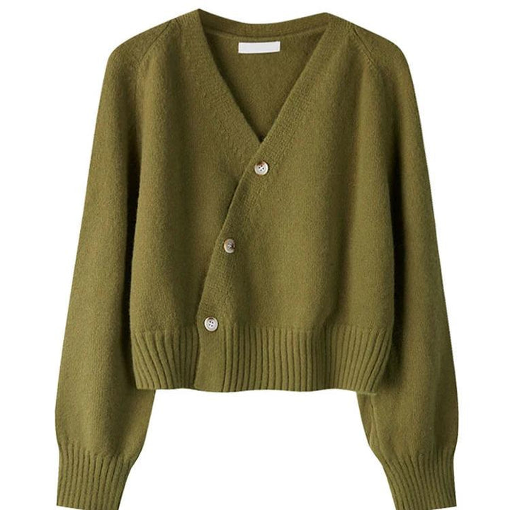 Levoire | V Décolleté Cachemire Manteau Avec Boutonnière Diagonale Vert Une taille