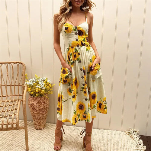 Levoire | Robe Midi Sexy D'Été Avec Motif De Plage