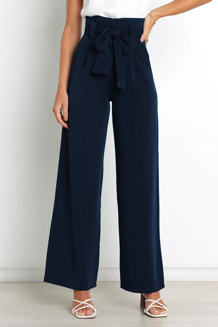 Levoire | Pantalon Large Taille Haute Pour Femmes Bleu marine
