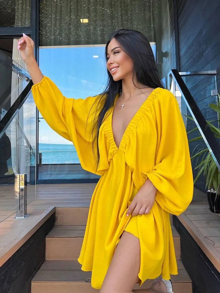Levoire | Été Robe À Manches Longues Jaune