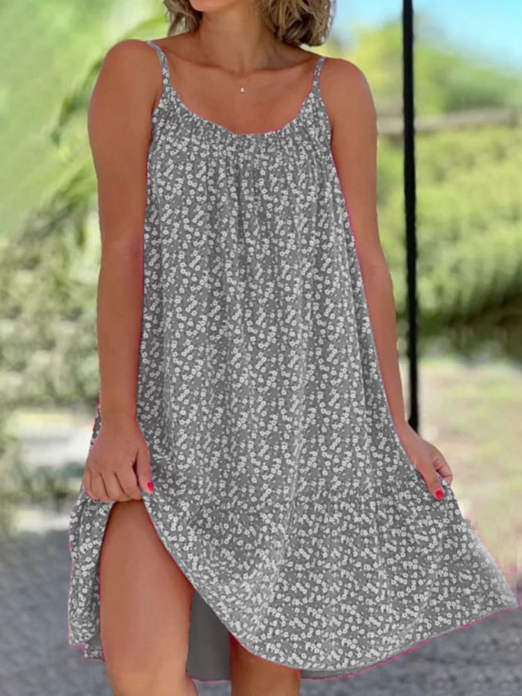Levoire | Robe D'Été Confortable Imprimé Floral Joyeux Gris
