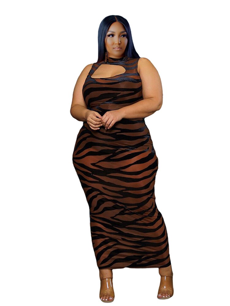Levoire | Robe Maxi Sans Manches À Motif Zèbre Grande Taille Auburn