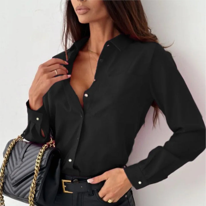 Levoire | Élégante Chemise En Chiffon À Manches Longues Légère, Fine & Polyvalente Noir