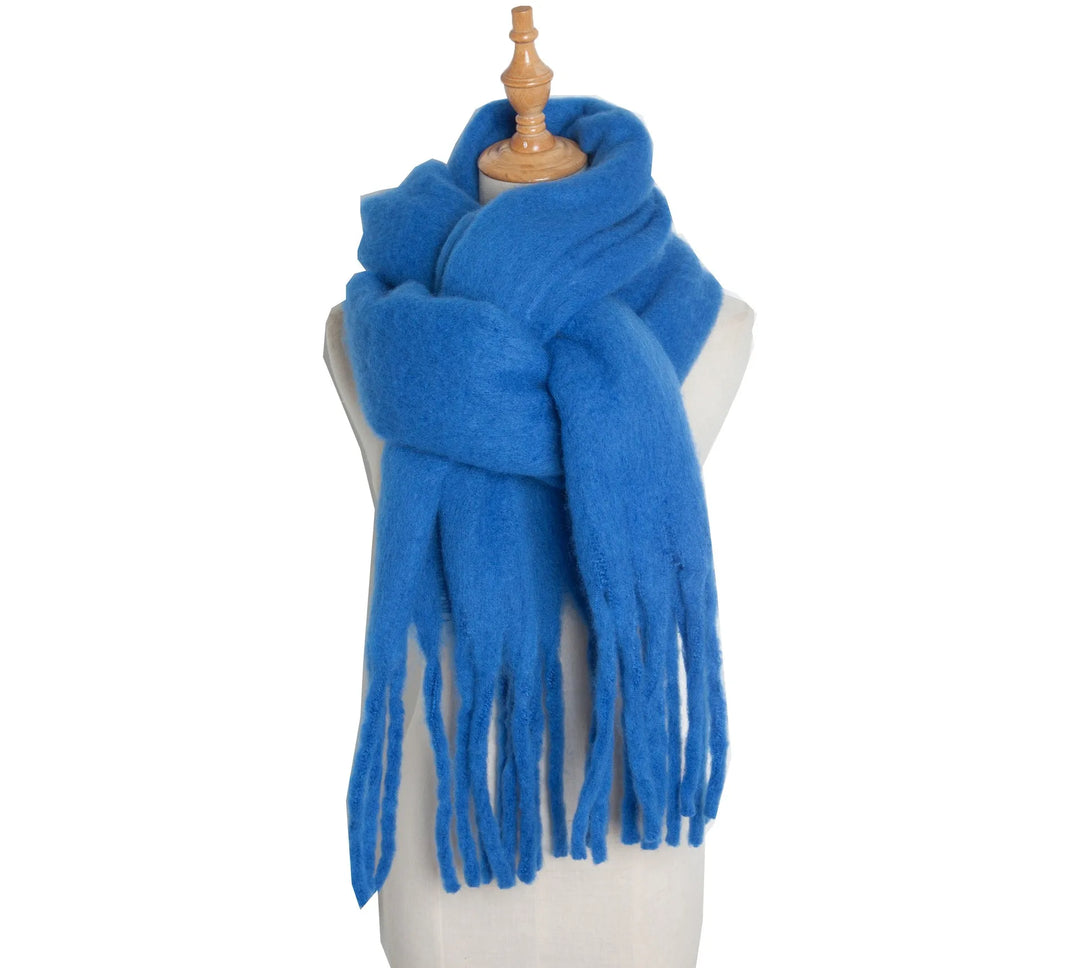 Levoire | Écharpe De Luxe En Cachemire Pour Femme Avec Franges Königsblau