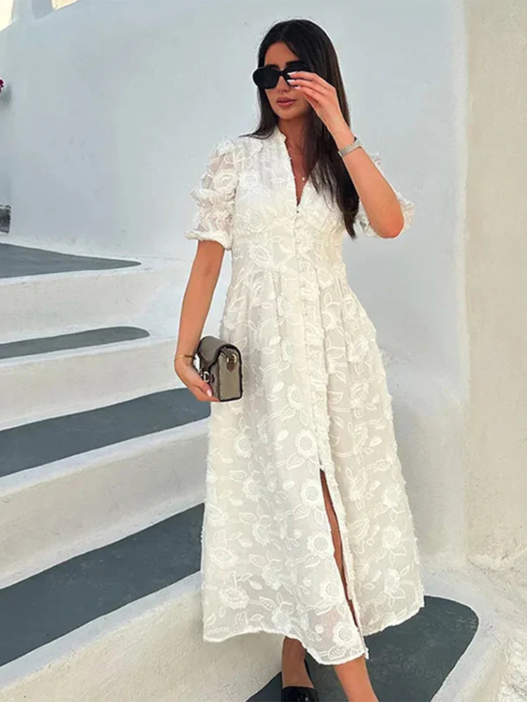 Levoire | Robe A Ligne Élégante En Dentelle Brodée Blanc long