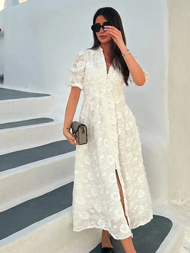 Levoire | Robe A Ligne Élégante En Dentelle Brodée Blanc long