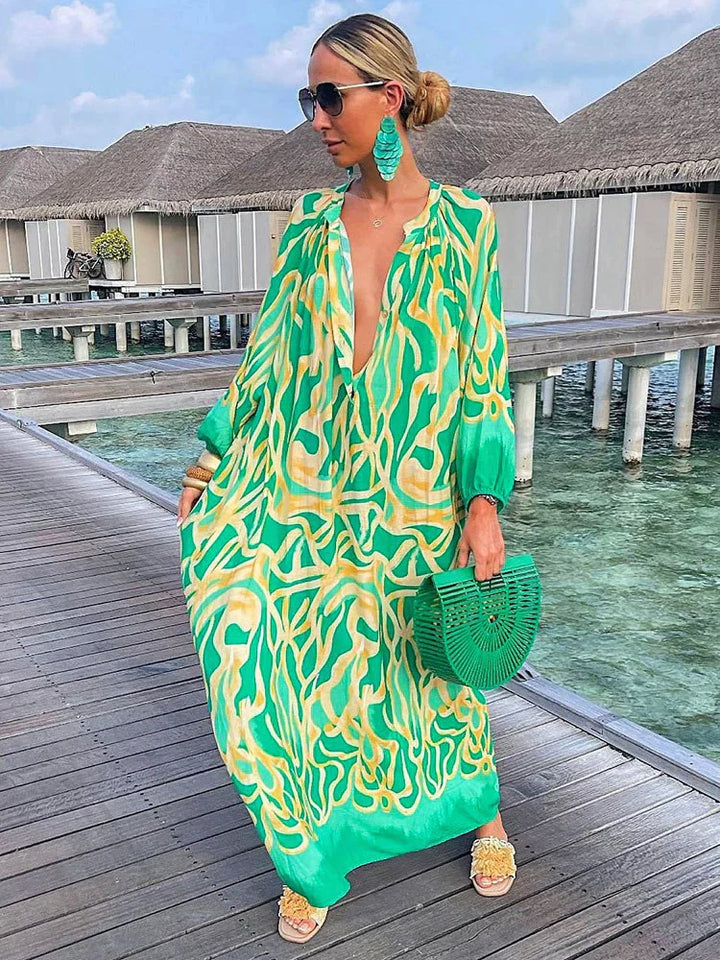 Levoire | Profond Robe À Décolleté En V Élégance Exquise Pour Femmes Vert