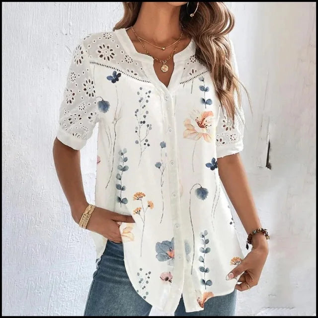 Levoire | Haut élégant avec motif floral et décolleté en V 2XL