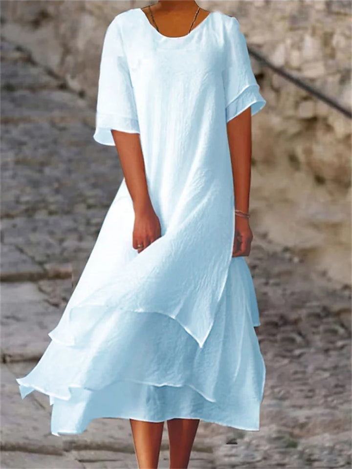 Levoire | Robe À Manches Courtes Avec Fente Et Double Design Ainsi Qu'Encolure Ronde Bleu clair