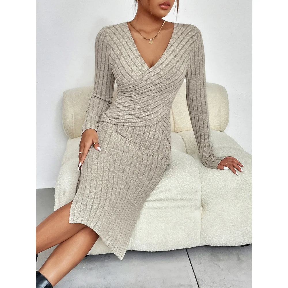 Levoire | Robe Portefeuille En Tricot À Côtes Élégante