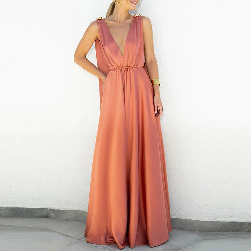 Levoire | Élégante Robe Maxi Boho Dos Nu À Décolleté En V Orange