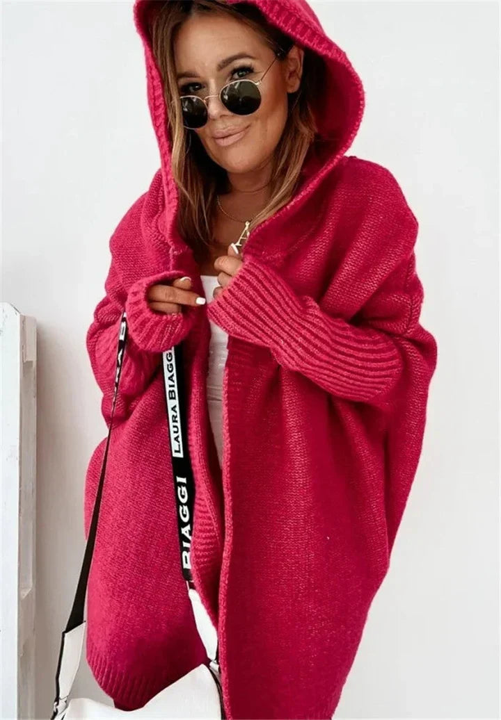 Levoire | Gilet Tricoté Super Doux Avec Poches Et Capuche Pour Femmes Rot