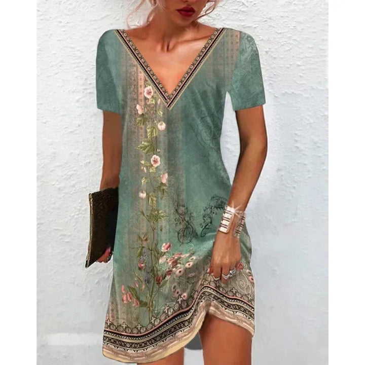 Levoire | Robe Printemps/Été Avec Motif Floral Rétro Grun 2