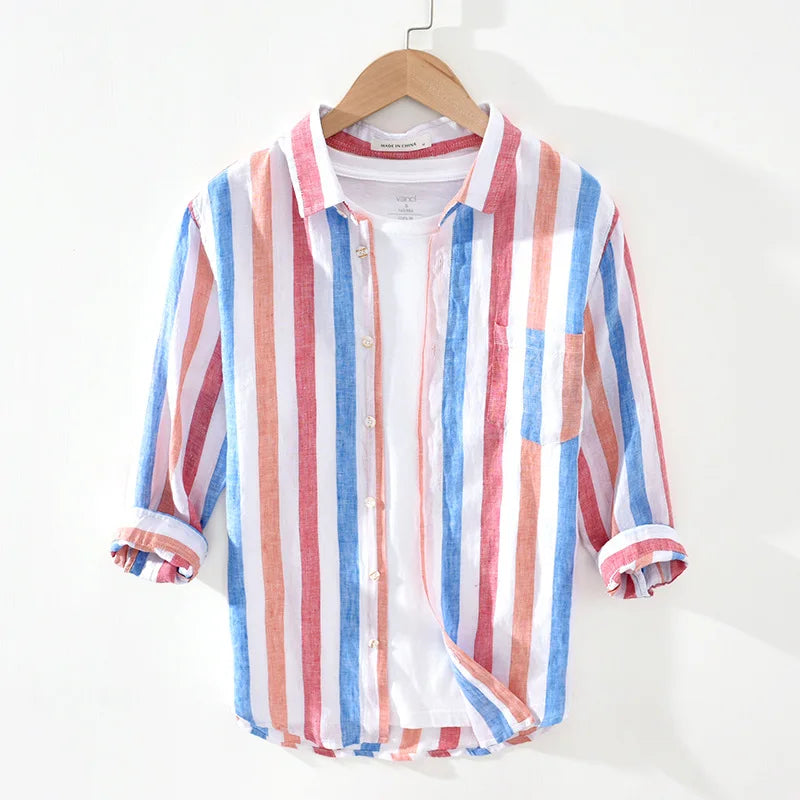 Levoire | Chemise d'été élégante Oseaaninsininen + Mandariini + Imperiaalipunainen
