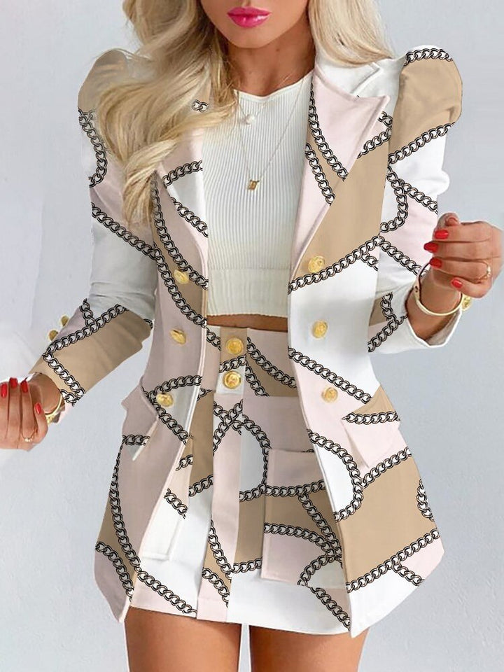 Levoire | Ensemble Blazer Et Jupe Pour Femmes Blanc et Marron