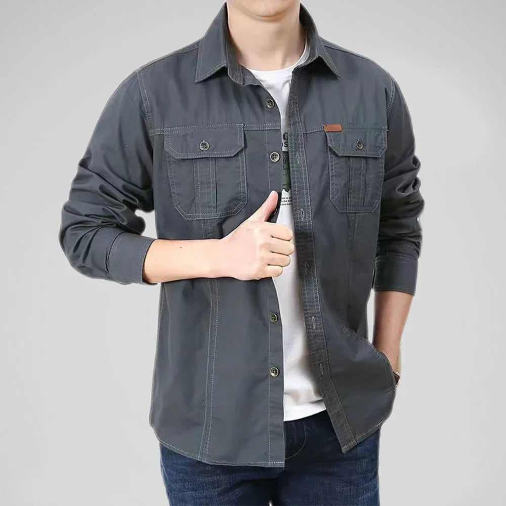 Levoire | Chemise Overshirt Décontractée Avec Plusieurs Poches Pour Hommes Gris