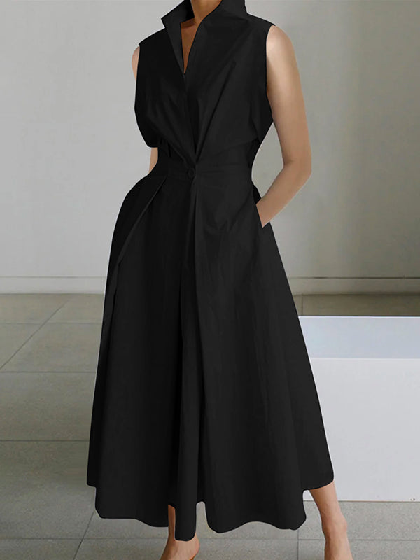 Levoire | Robe Mi-Longue Moderne À Décolleté V Avec Poches Noir