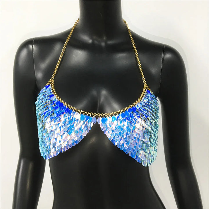 Levoire | Top Court À Sequins Métalliques Scintillant Symphonie Bleu Taille unique