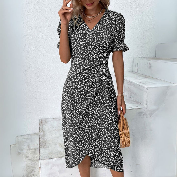 Levoire | Robe Midi Femme Avec Imprimé Floral Et Ruchés Noir