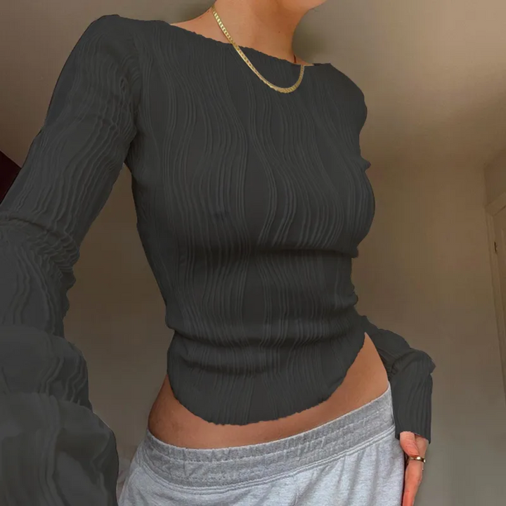 Levoire | Top Crop Ondulé Joli & Stylé NOIR