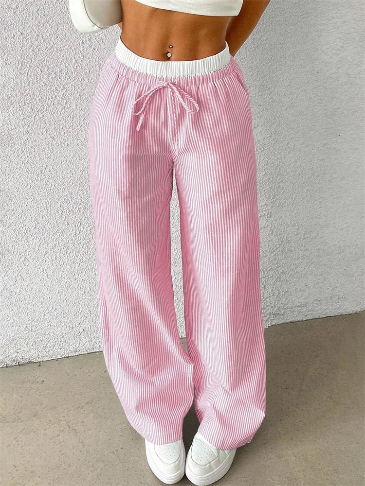Levoire | Pantalons Confortables Avec Jambe Large Et Imprimé Rayé Rosa
