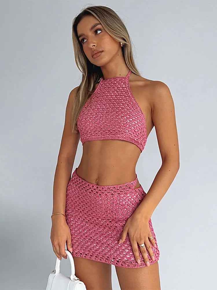 Levoire | Col Rigide À Lacets Avec Un Top À Dos Nu Et Un Ensemble De Mini-Jupe Rosa