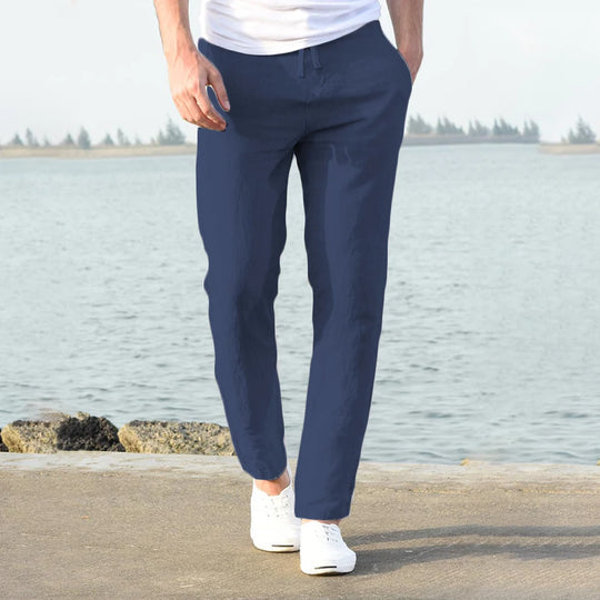 Levoire | Pantalon En Luxe Coton Lin Pour Hommes Bleu foncé