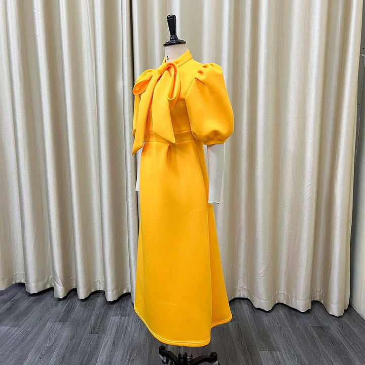 Levoire | Col Côté Bouffant Manches Courtes Robes Longues