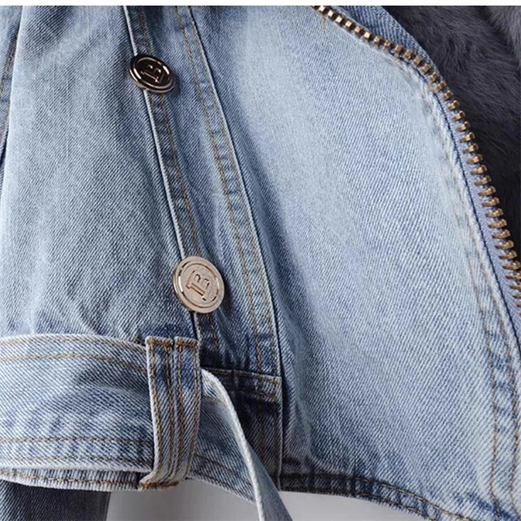 Levoire | Veste en denim à col en fausse fourrure