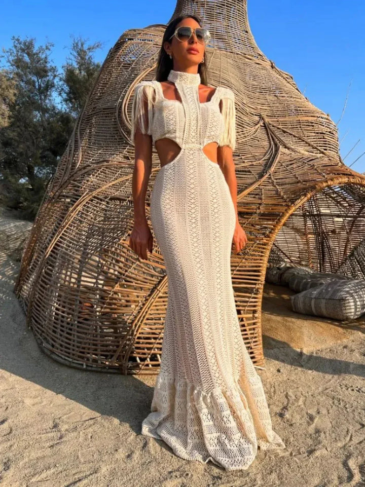 Levoire | Robe Mini/Longue À Col Cheminée Tricotée Frangée