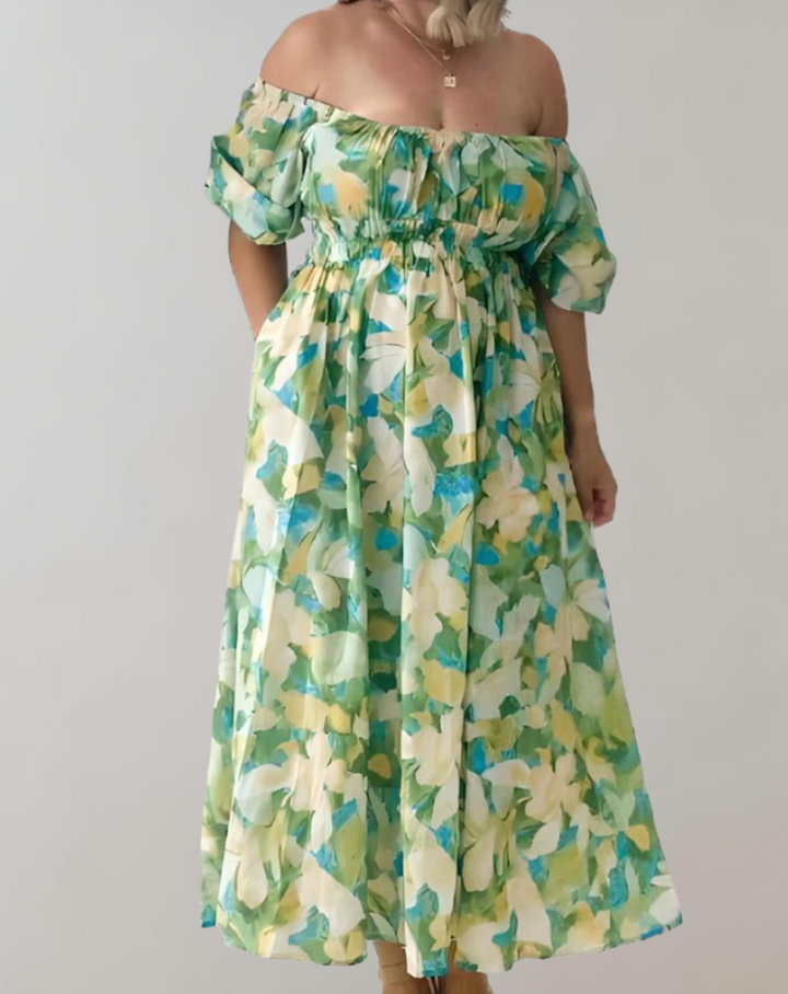 Levoire | Robe D'Été Décolleté En V Robe Midi Décontractée Vert